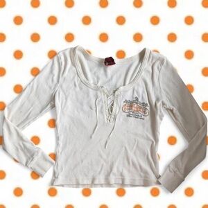 Iron Horse White Lace-Up Long Sleeve Top